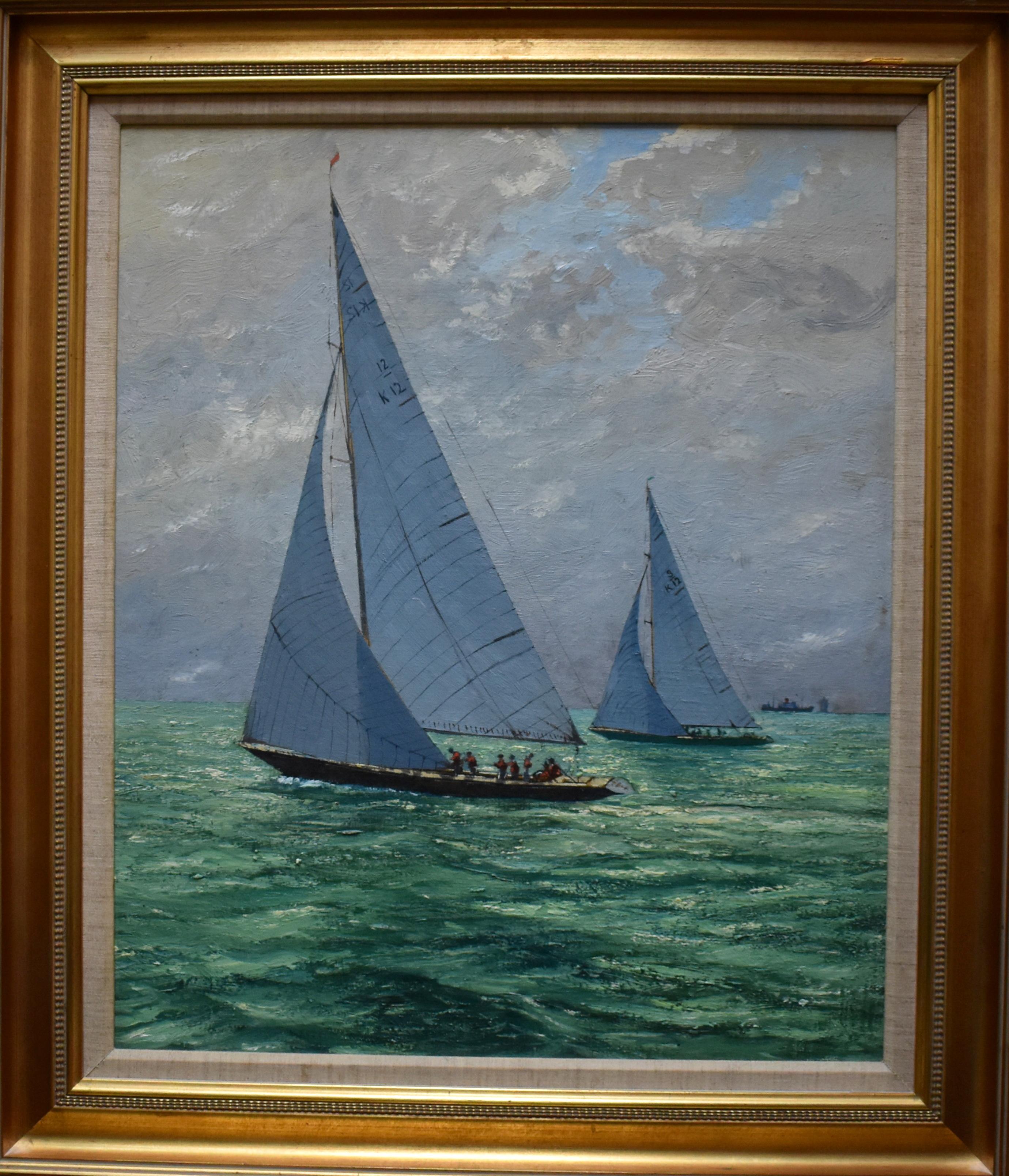 Claude Muncaster Landscape Painting - Sovereign and Kurrewa America’s Cup Interest Oil Painting