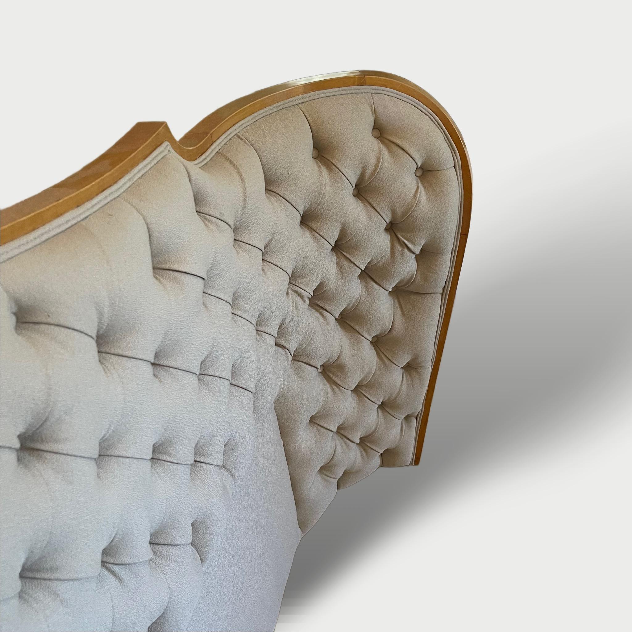 A stunning and very rare King size headboard by Claude Olivier Merson circa 1940. Upholstered in beige crepe wool.

The headboard can either be free standing or secured to the wall using a French cleat system allowing the headboard to float at the