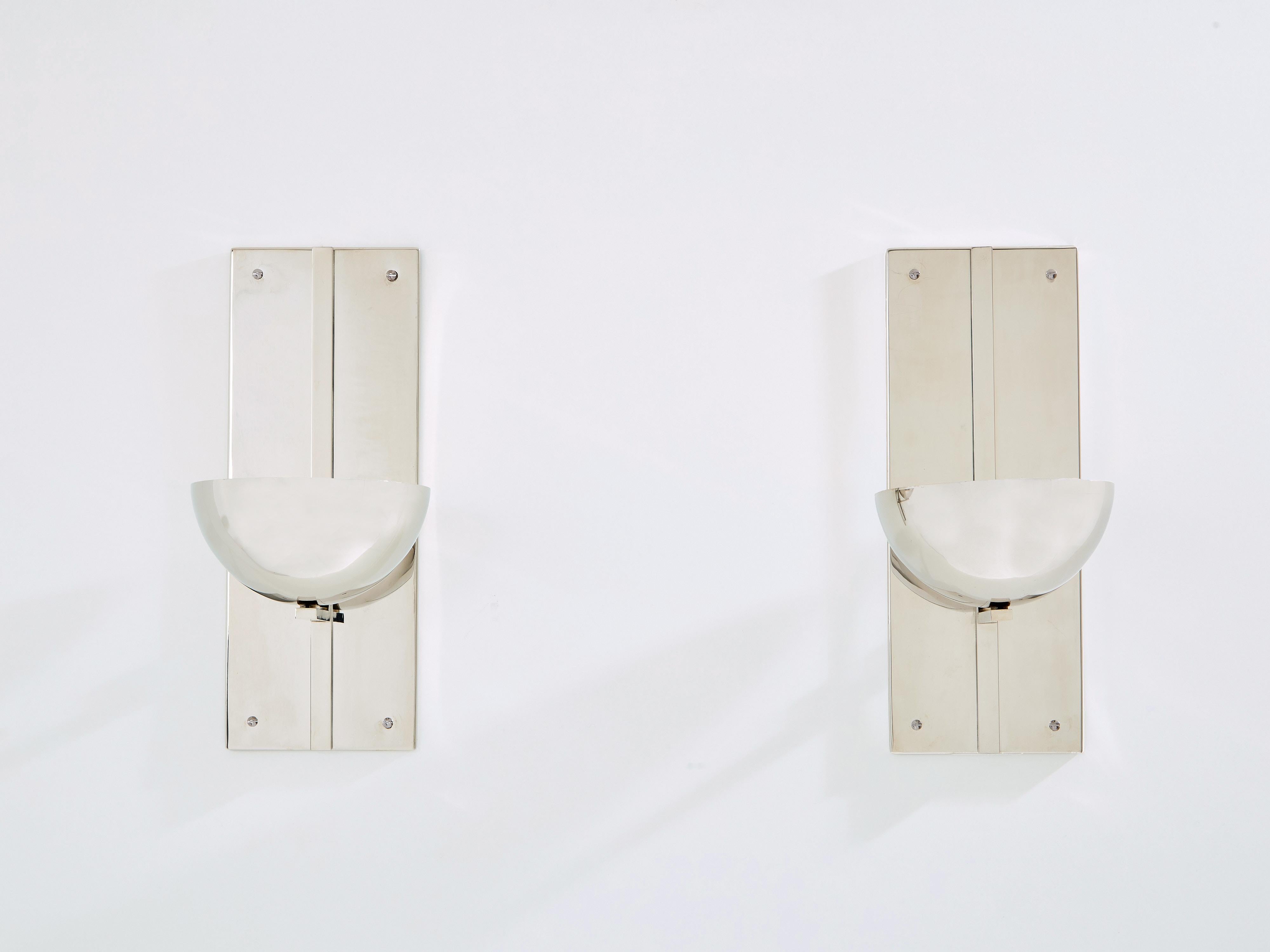 Modern Claude Parent modernist nickel steel wall lights 1992 For Sale