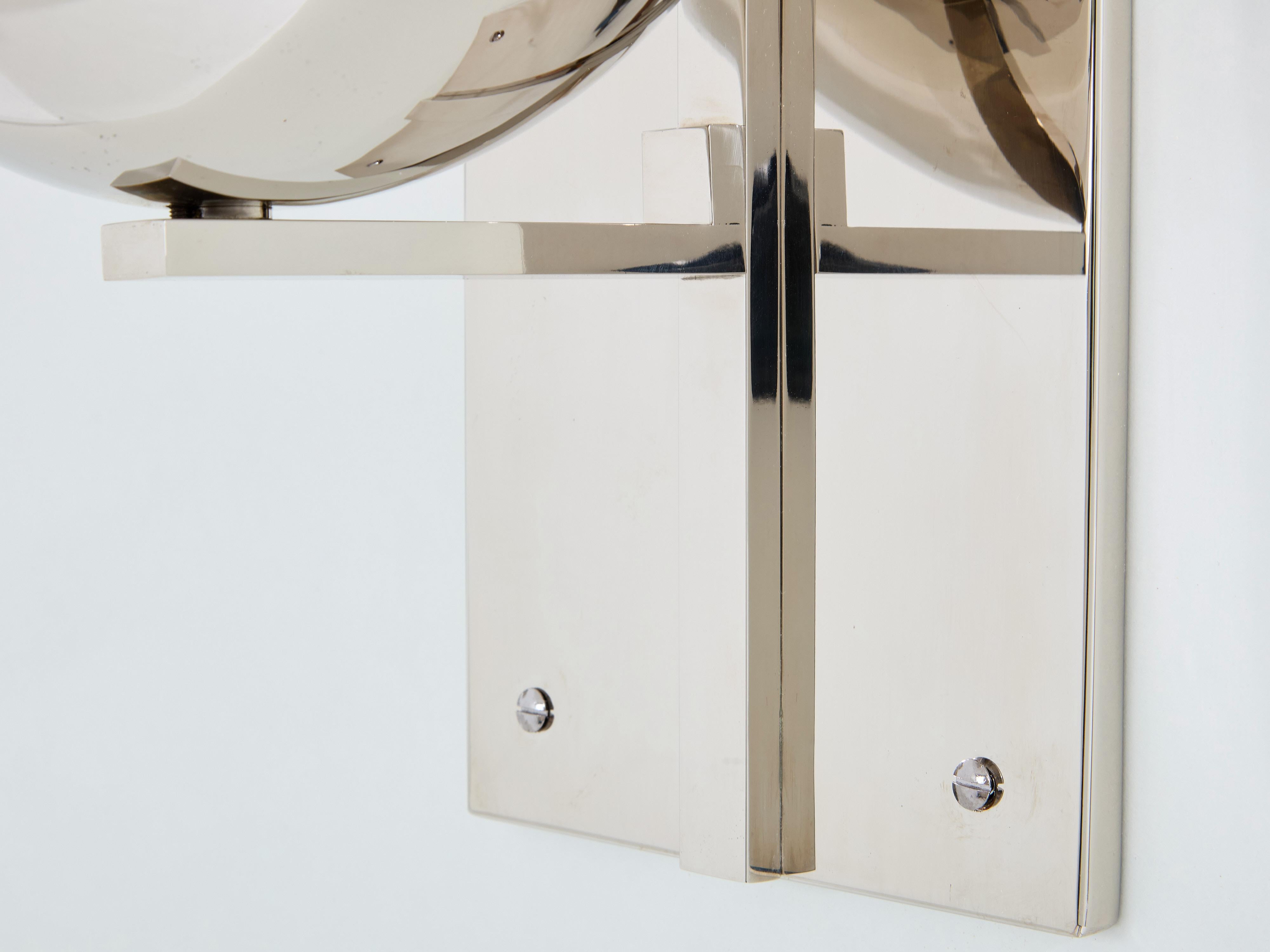 Late 20th Century Claude Parent modernist nickel steel wall lights 1992 For Sale