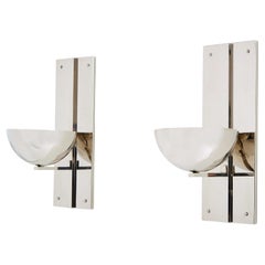 Claude Parent modernistische Wandleuchten aus vernickeltem Stahl 1992