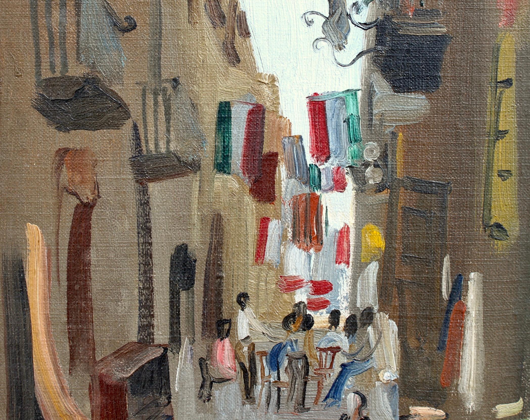 'Street View of Naples, Italy' oil on board, by Claude Petitet (circa 1950s). Naples is a major national and international tourist destination, being one of Italy and Europe's top tourist cities. Blessed with breathtaking geography, the view of the