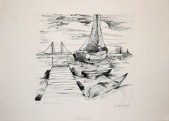 Port de Peche 2 - Original Etching by Claude Piechaud - Late 20th Century