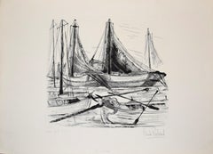 Vintage Port de Pêche - Etching by Claude Piechaud - Second half of 1900