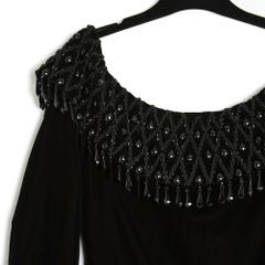 Claude Riha 1980s Robe FR36 Haute Couture Black Velvet Dress Gown UK8 US6