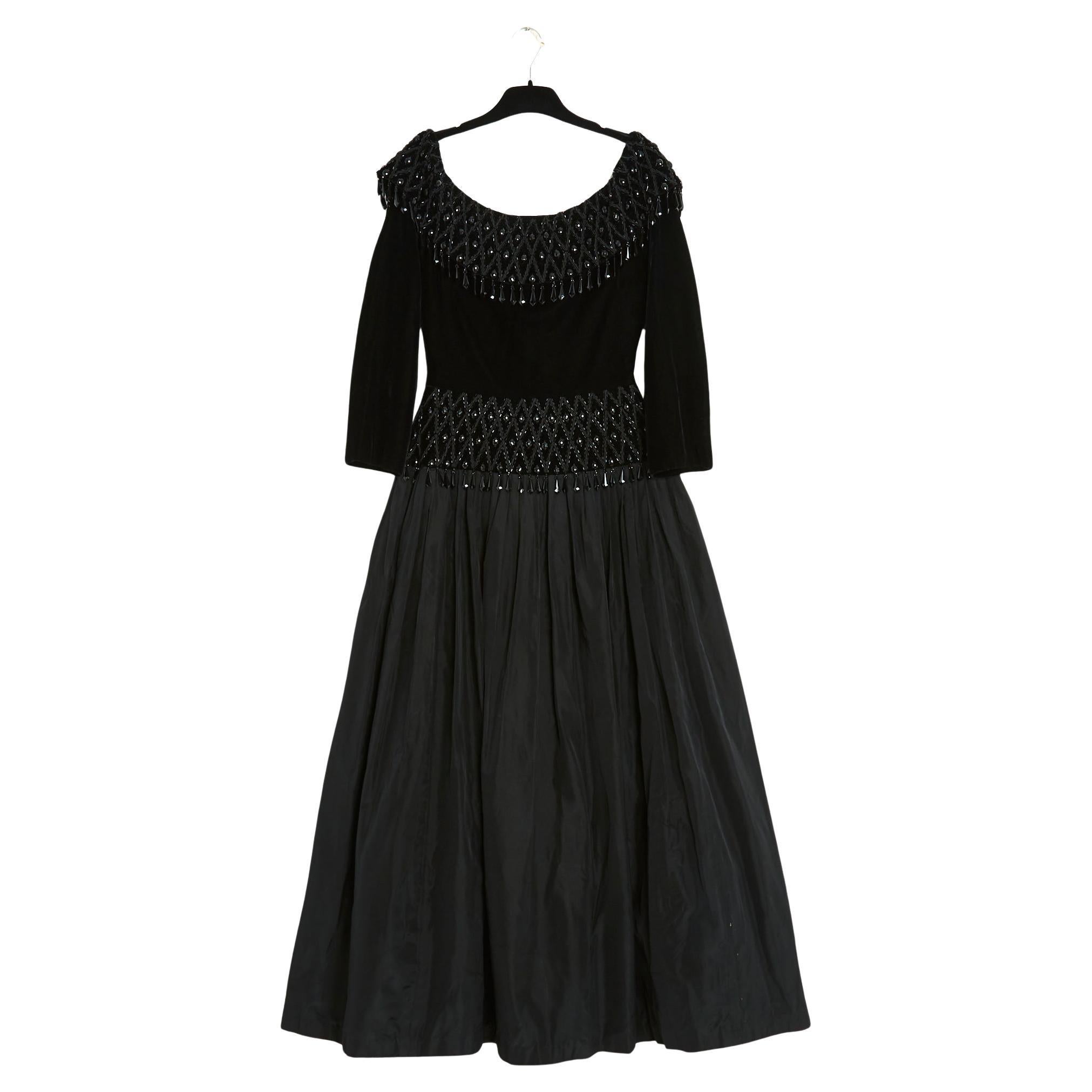 Claude Riha 1980s Robe FR36 Haute Couture Black Velvet Dress Gown UK8 US6 For Sale