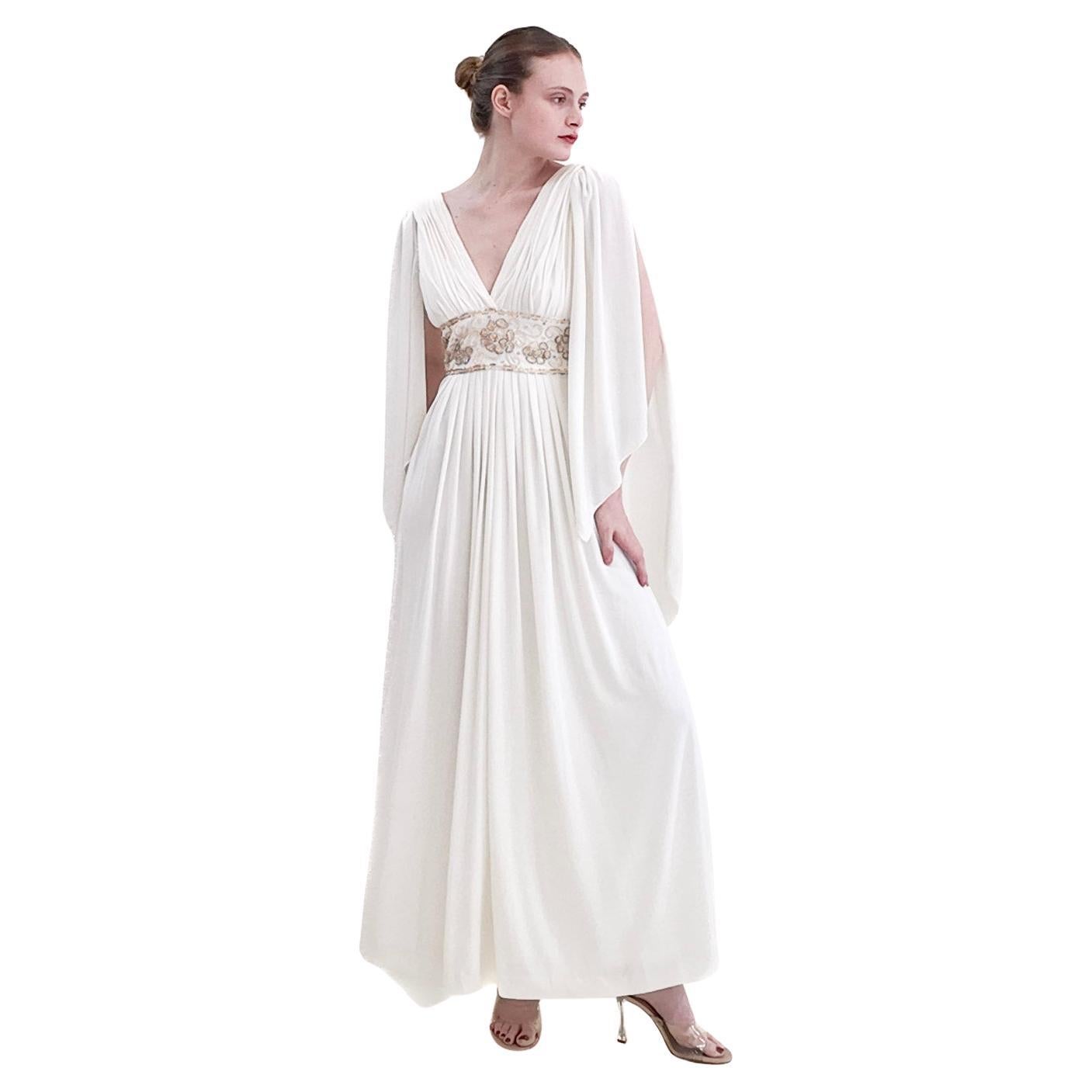Claude Riha - Vestito bianco con ali d'angelo e perline in vita