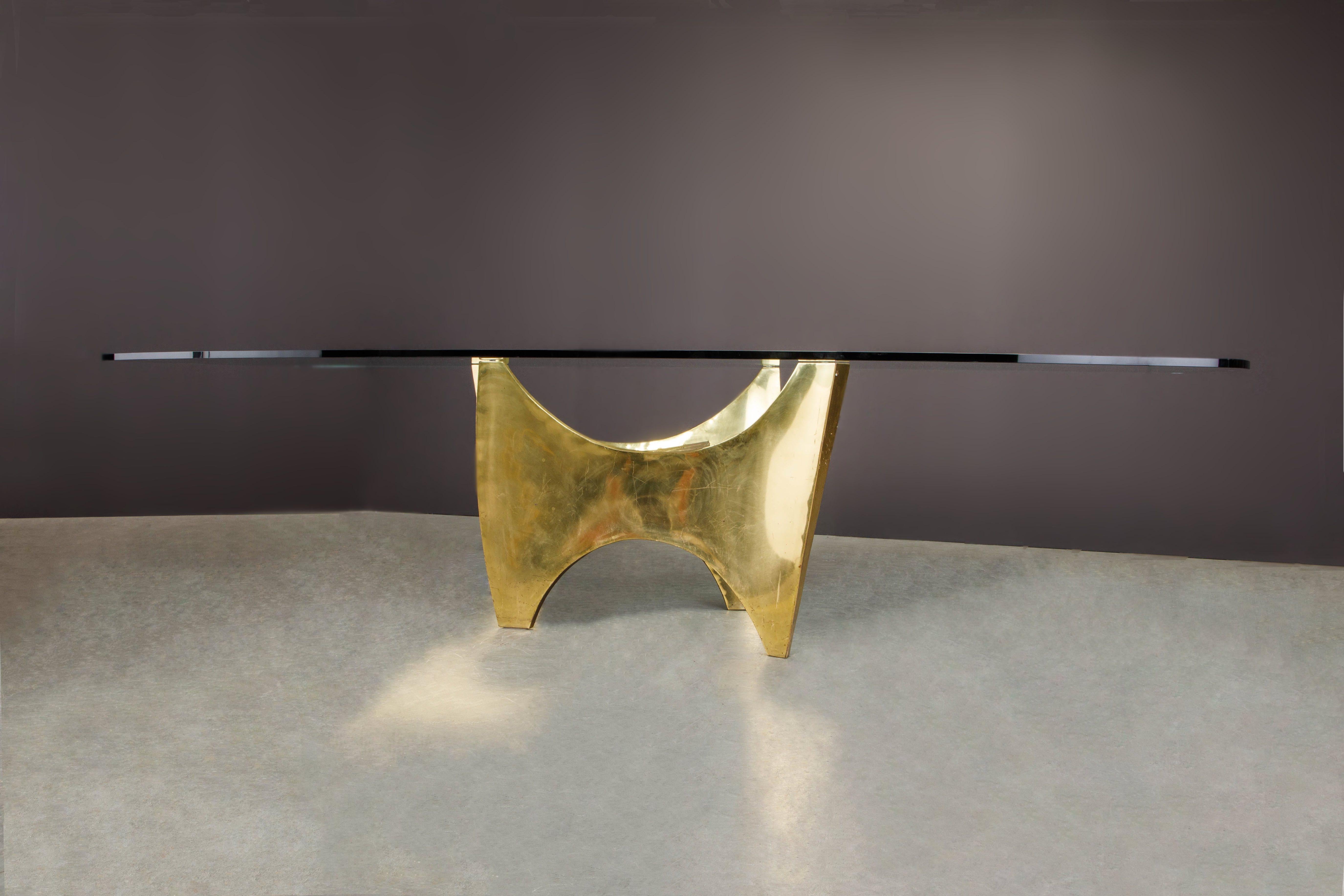 Modern Claude Santarelli Sculptural Brass Fine Art Dining Table, Paris c. 1975, Signed