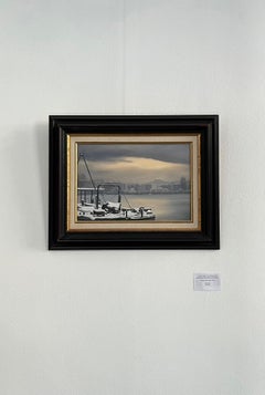 "Eaux-Vives Quay" par Claude Sauthier - Huile sur bois - 37x25,5 cm