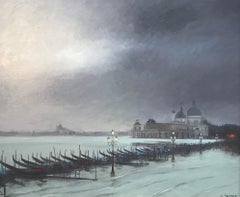 Evening view of the bay of Venice by Claude Sauthier - Oil on wood 50x61 cm