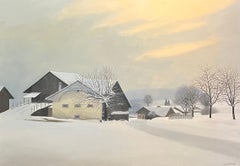 "Farm in Winter - 3" by Claude Sauthier - Oil on Wood - 92x65 cm
