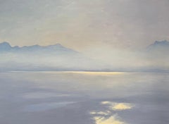 "Brouillard sur le lac" de Claude Sauthier - Huile sur Wood Wood - 73x54 cm