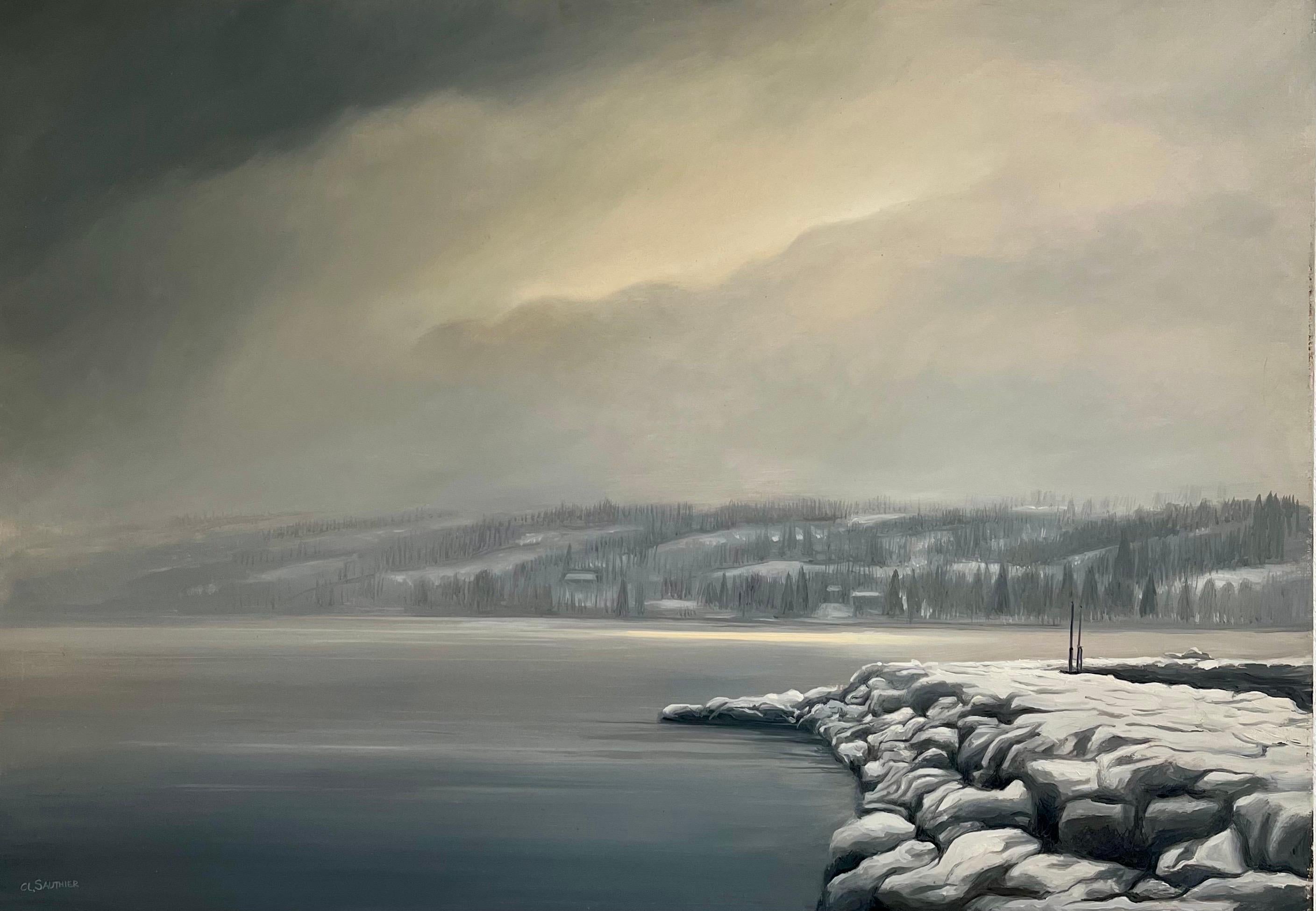 "Coteau de Cologny dans le brouillard" par Claude Sauthier - Huile sur Wood - 92x65 cm
