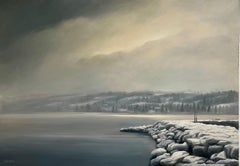 "Hillside of Cologny in the Fog" by Claude Sauthier - Oil on Wood - 92x65 cm