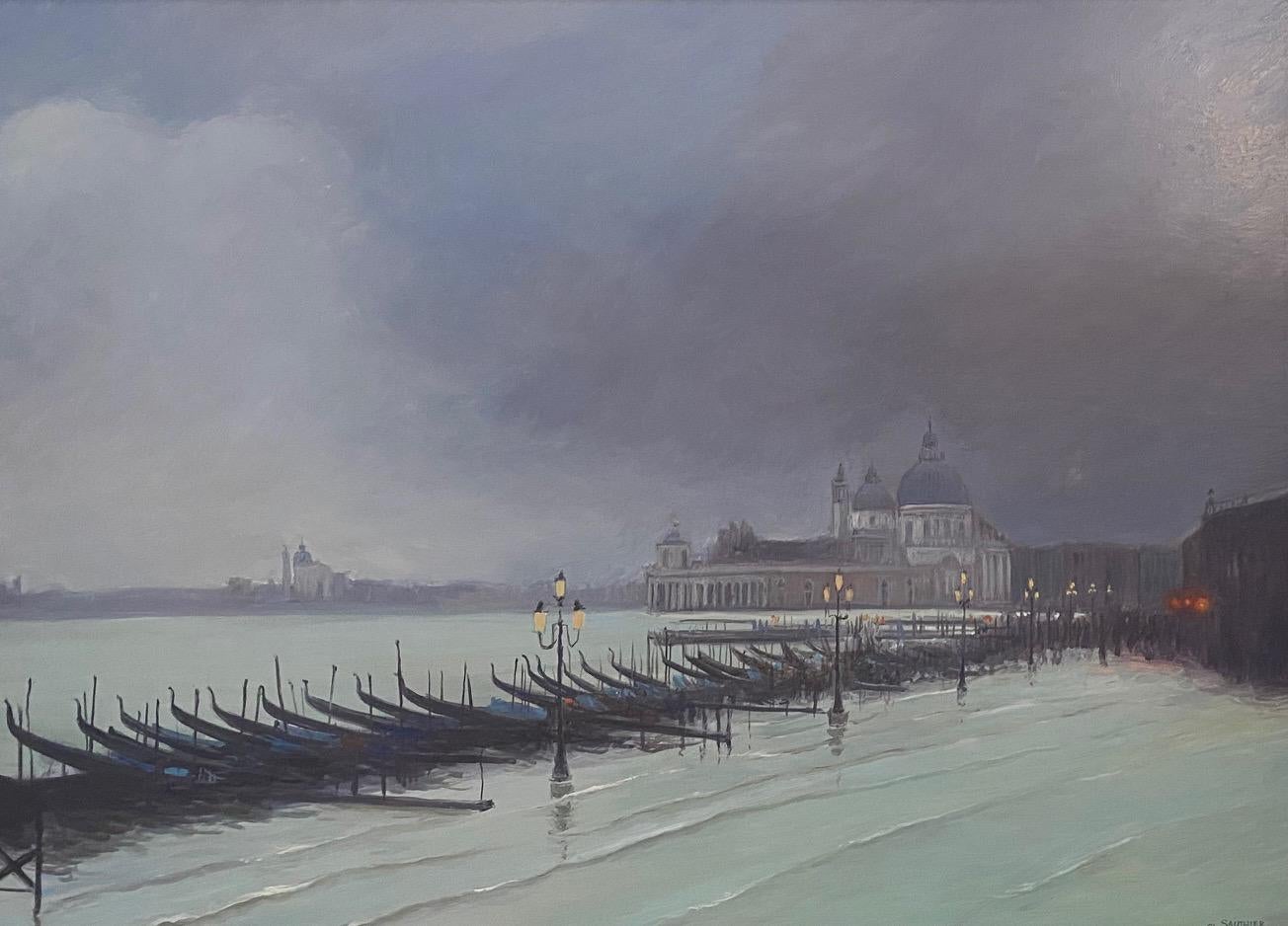 „La Salute, les Hautes Eaux, Venedig“ von Claude Sauthier - Öl auf Holz 53x72 cm im Angebot 1
