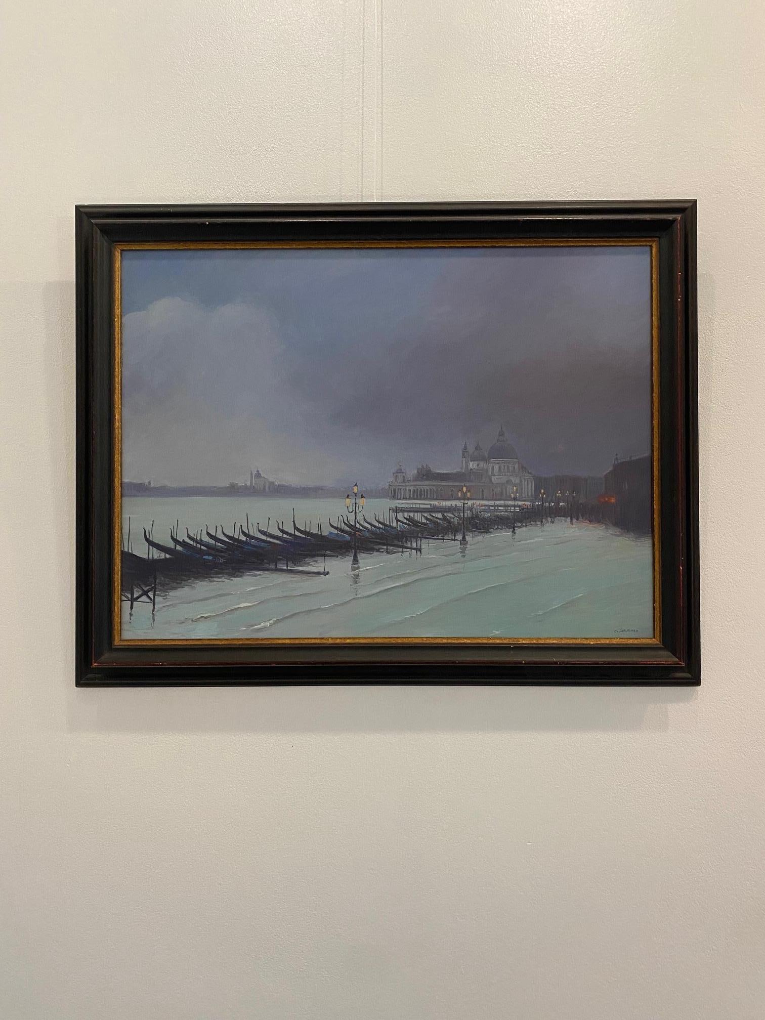 „La Salute, les Hautes Eaux, Venedig“ von Claude Sauthier - Öl auf Holz 53x72 cm im Angebot 2