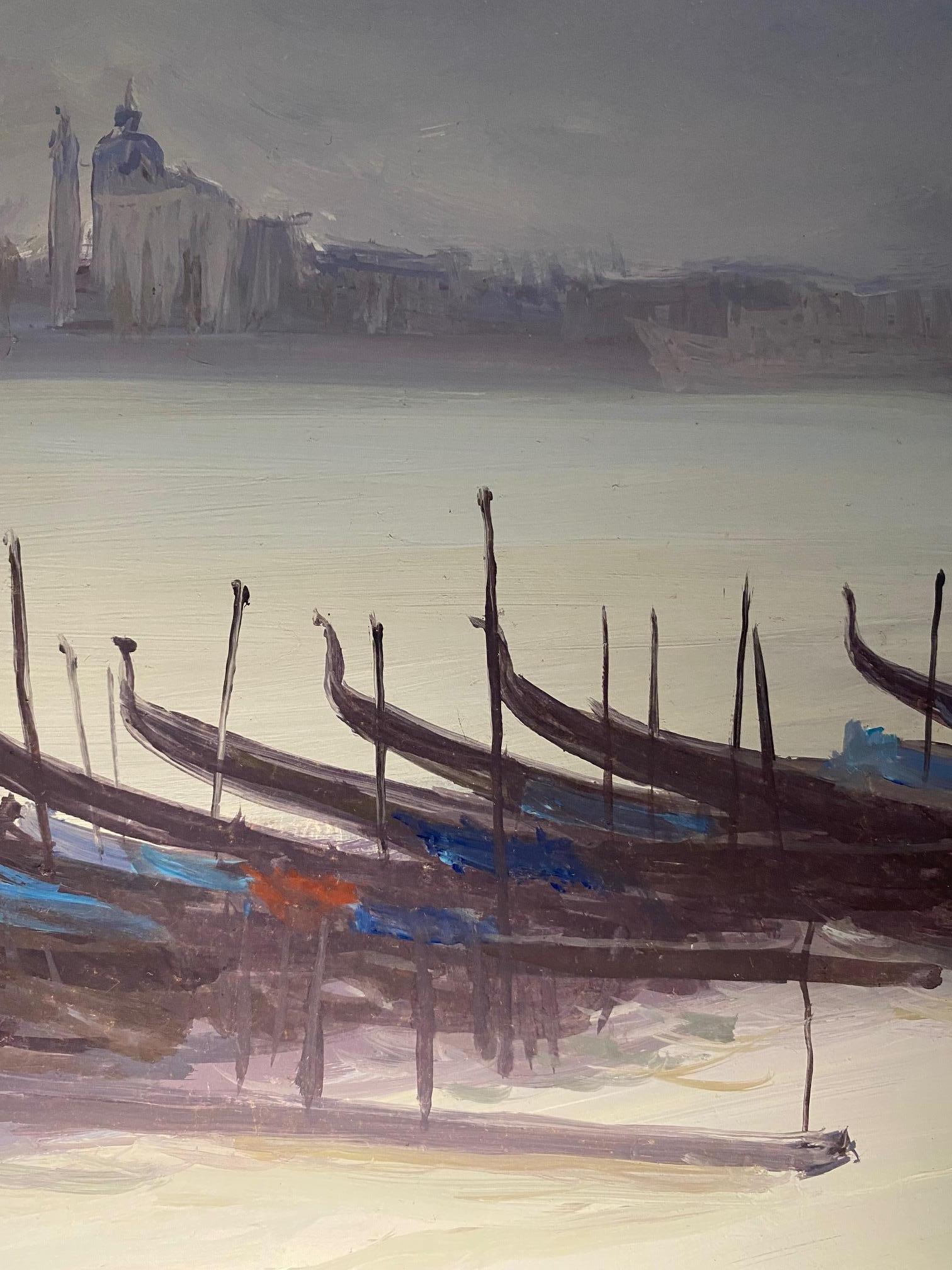 „La Salute, les Hautes Eaux, Venedig“ von Claude Sauthier - Öl auf Holz 53x72 cm im Angebot 4