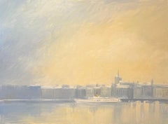 "Quai du Mont-Blanc" par Claude Sauthier - Huile sur Wood - 73x54 cm