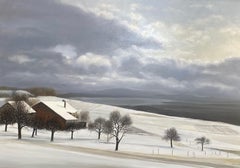 Pied du Jura par Claude Sauthier - Huile sur bois 65 x92 cm