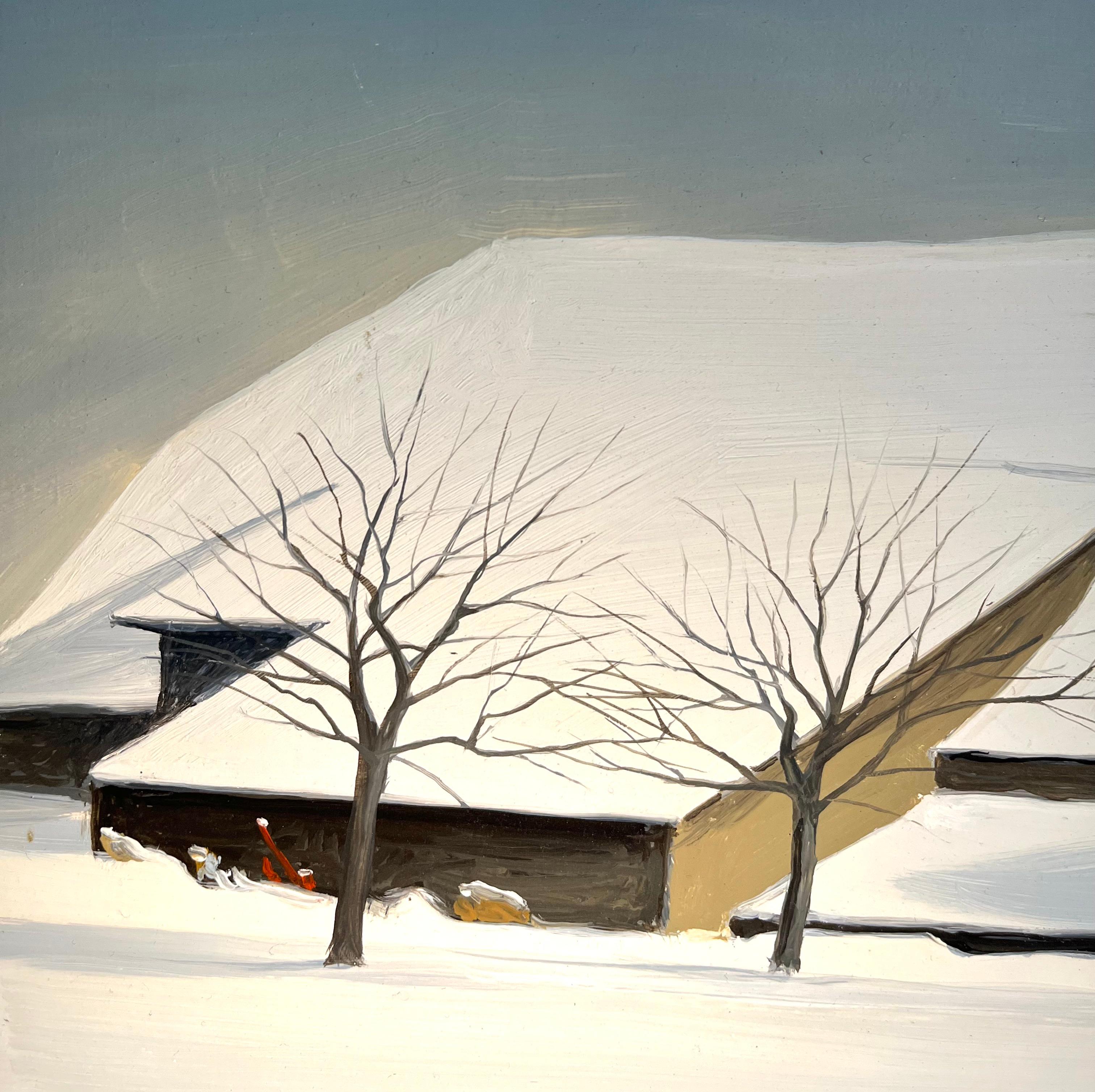 „Savoie im Winter“ von Claude Sauthier - Öl auf Holz - 35x46 cm im Angebot 1