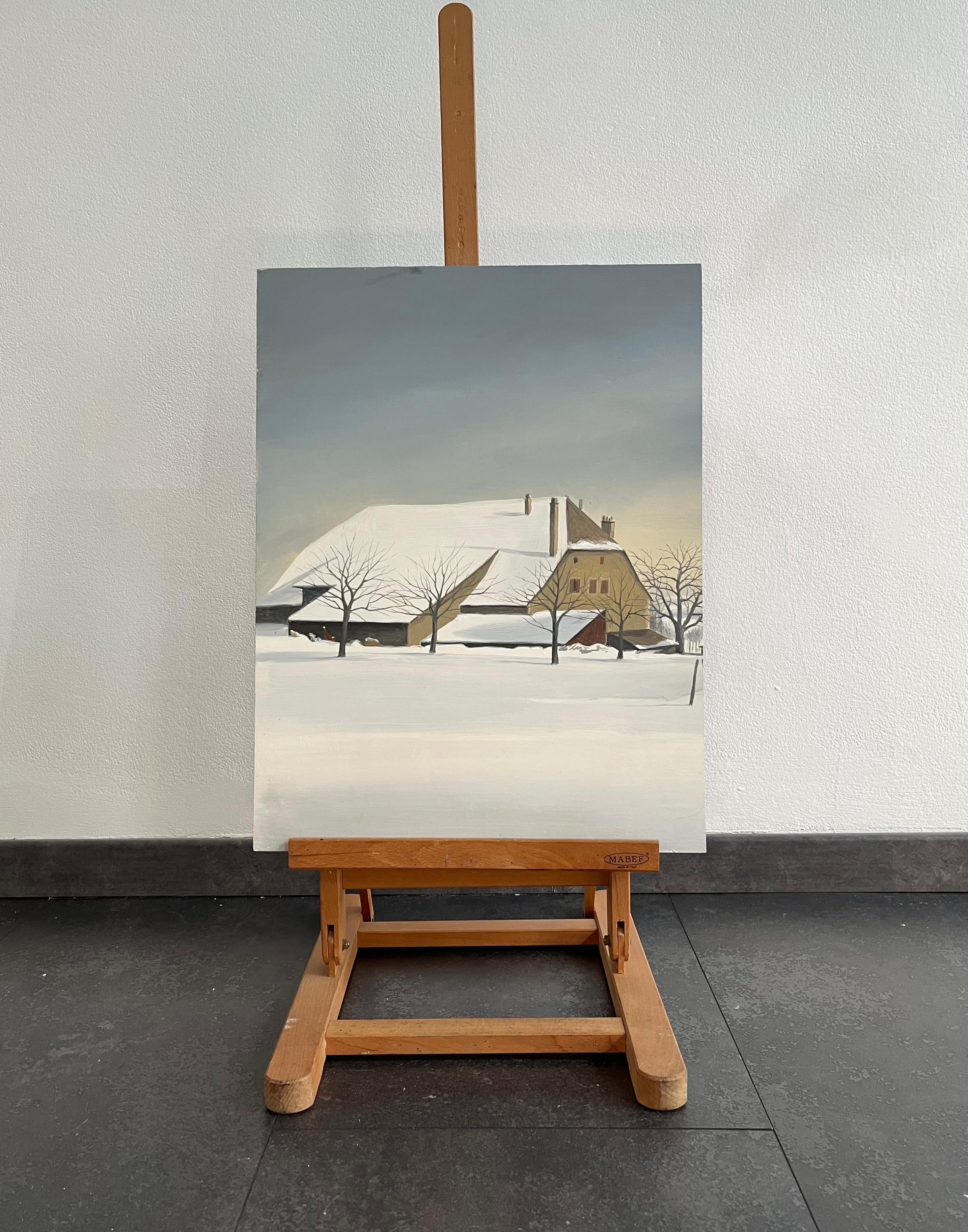 „Savoie im Winter“ von Claude Sauthier - Öl auf Holz - 35x46 cm im Angebot 2