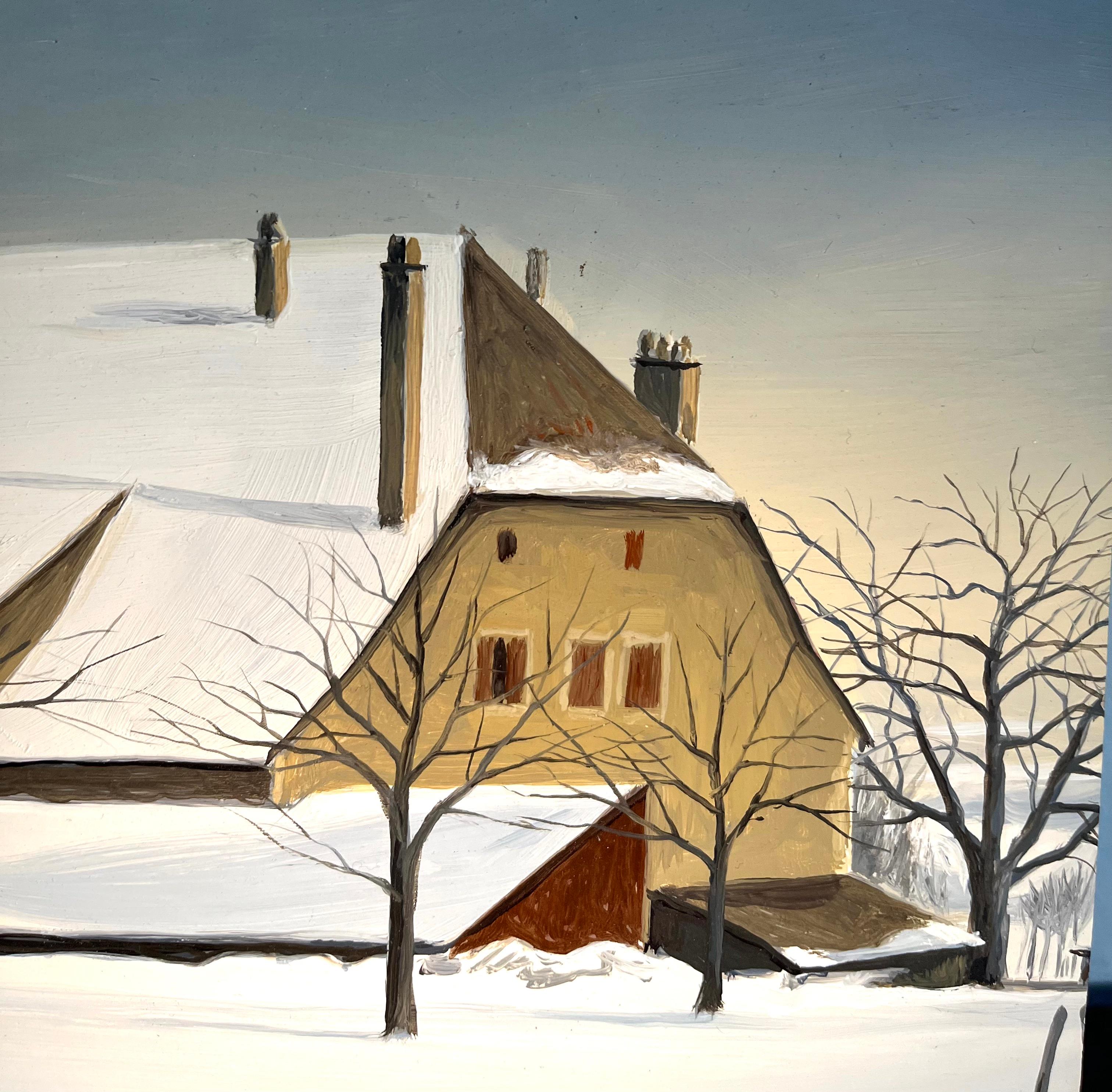 „Savoie im Winter“ von Claude Sauthier - Öl auf Holz - 35x46 cm im Angebot 3