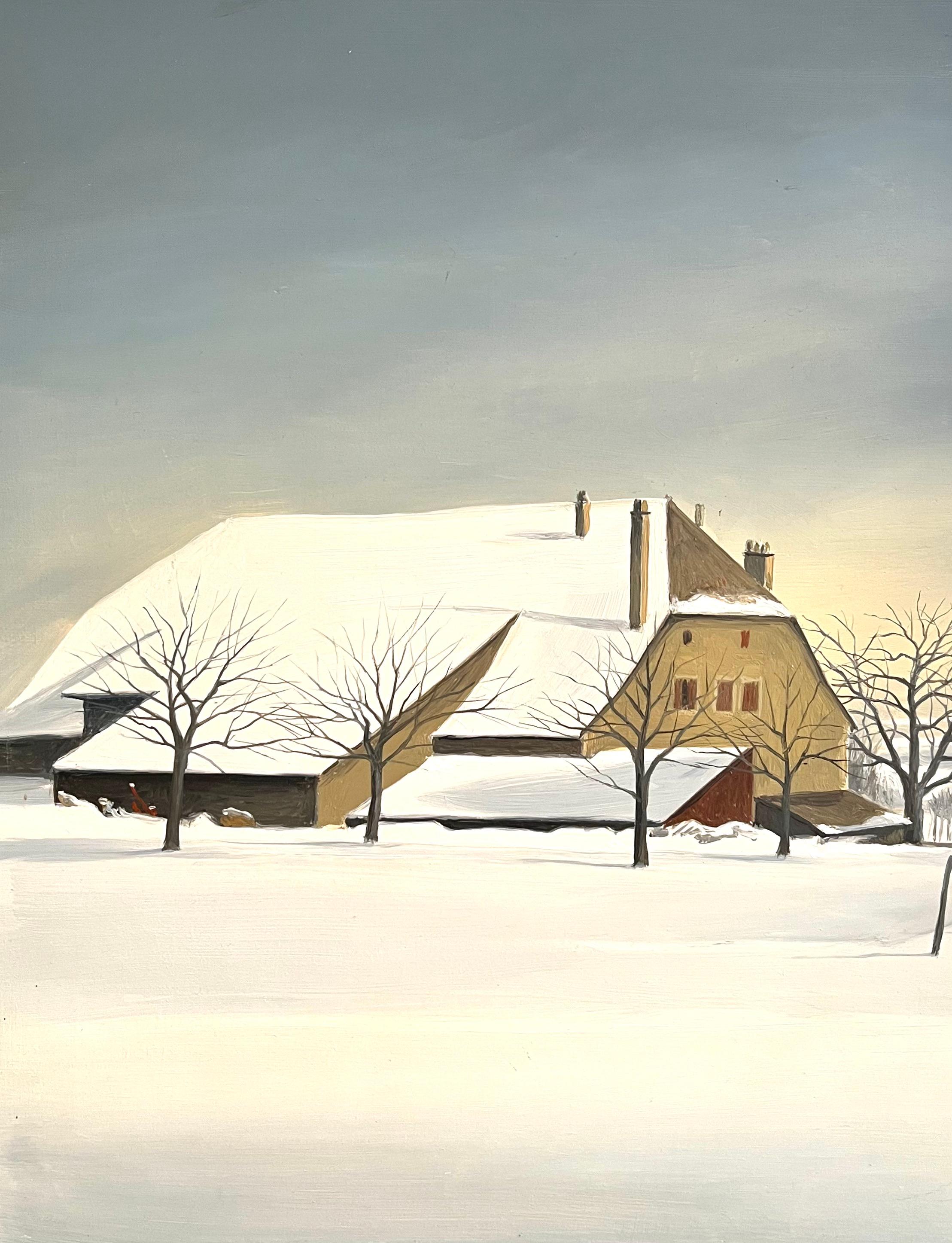« Savoie in Winter » de Claude Sauthier - Huile sur bois - 35x46 cm