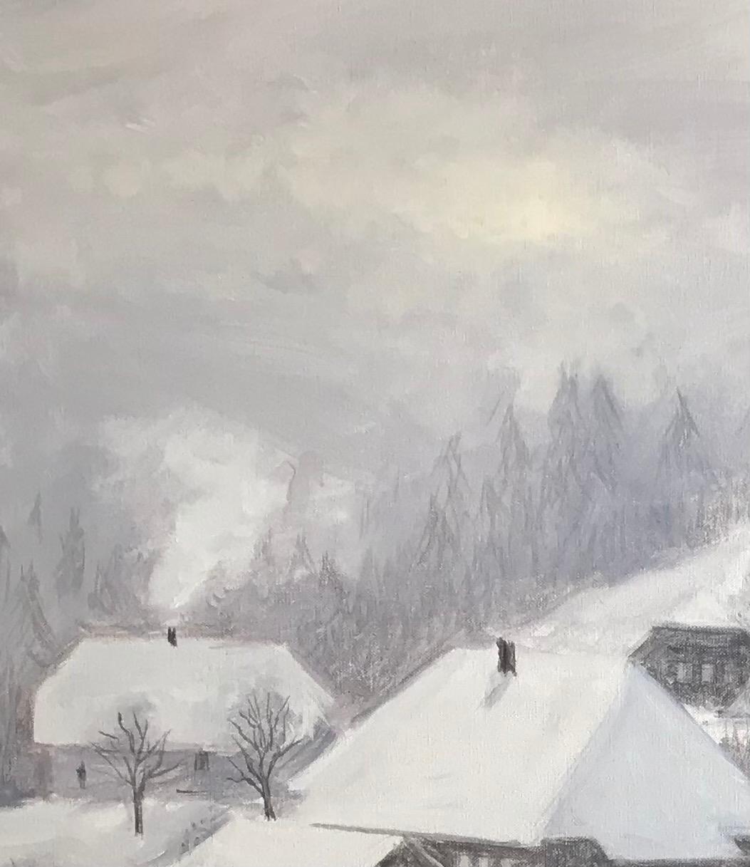 Snow in Hirsegg, Bern Switzerland - Land Painting by Claude Sauthier