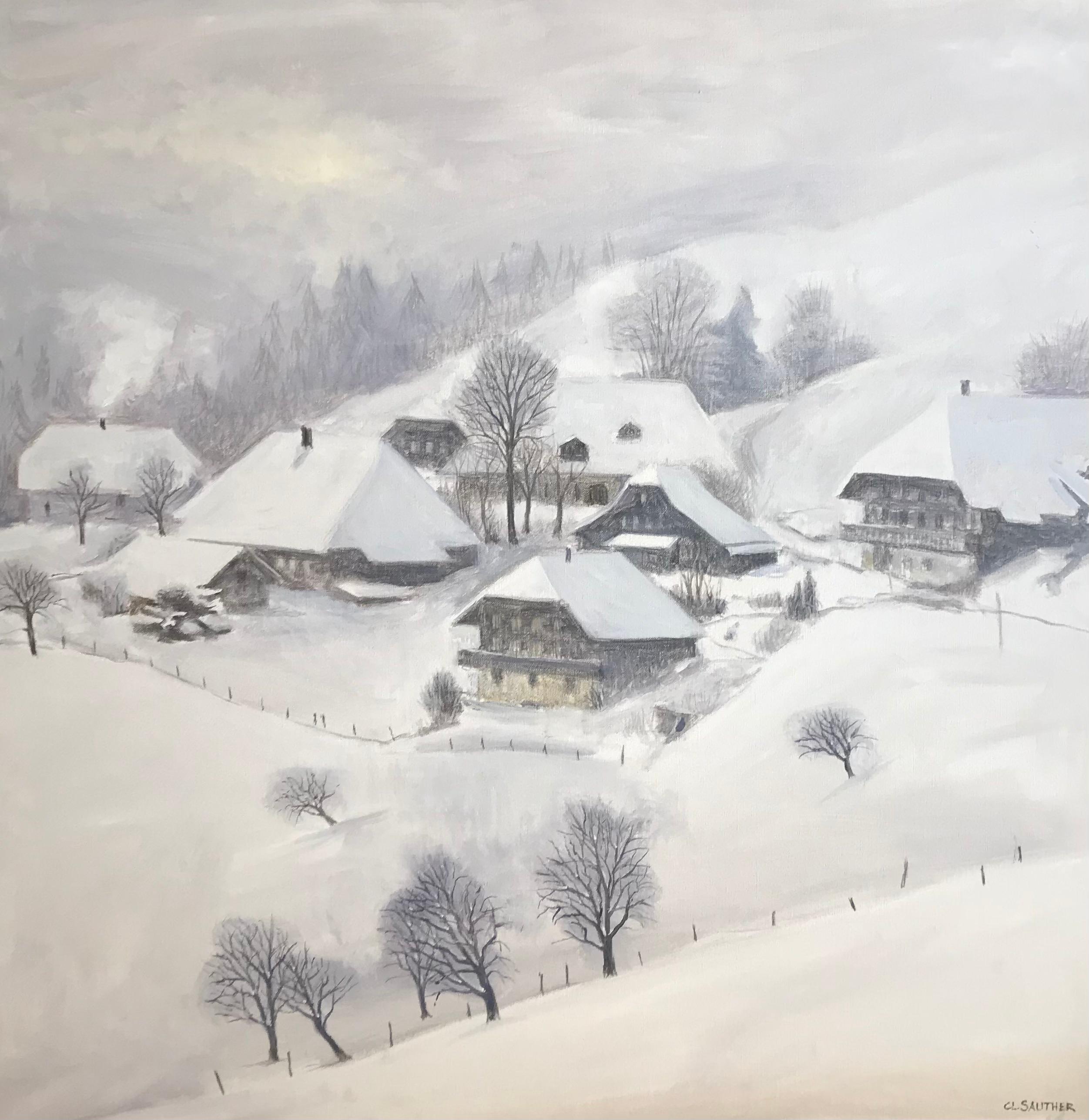 Claude Sauthier Landscape Painting - Snow in Hirsegg, Bern Switzerland
