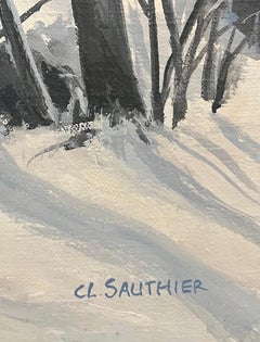 "Forêt enneigée" de Claude Sauthier - Huile sur toile - 60x60 cm