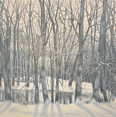 "Forêt enneigée" de Claude Sauthier - Huile sur toile - 60x60 cm