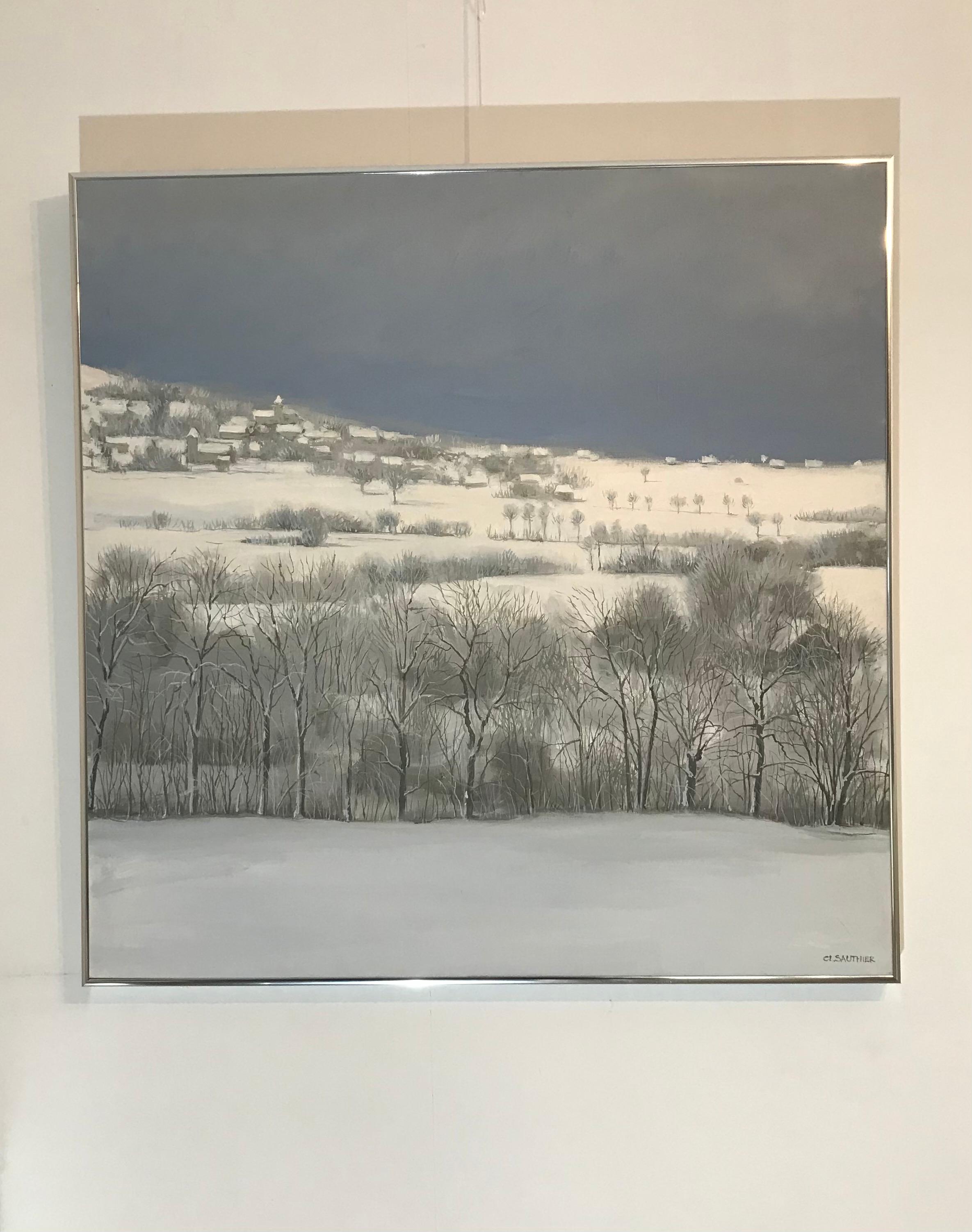 Snowy landscape, Pressilly, Haute-Savoie - Painting by Claude Sauthier
