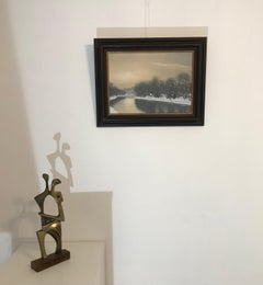 "La Jonction" en hiver, Geneva par Claude Sauthier - Huile sur toile