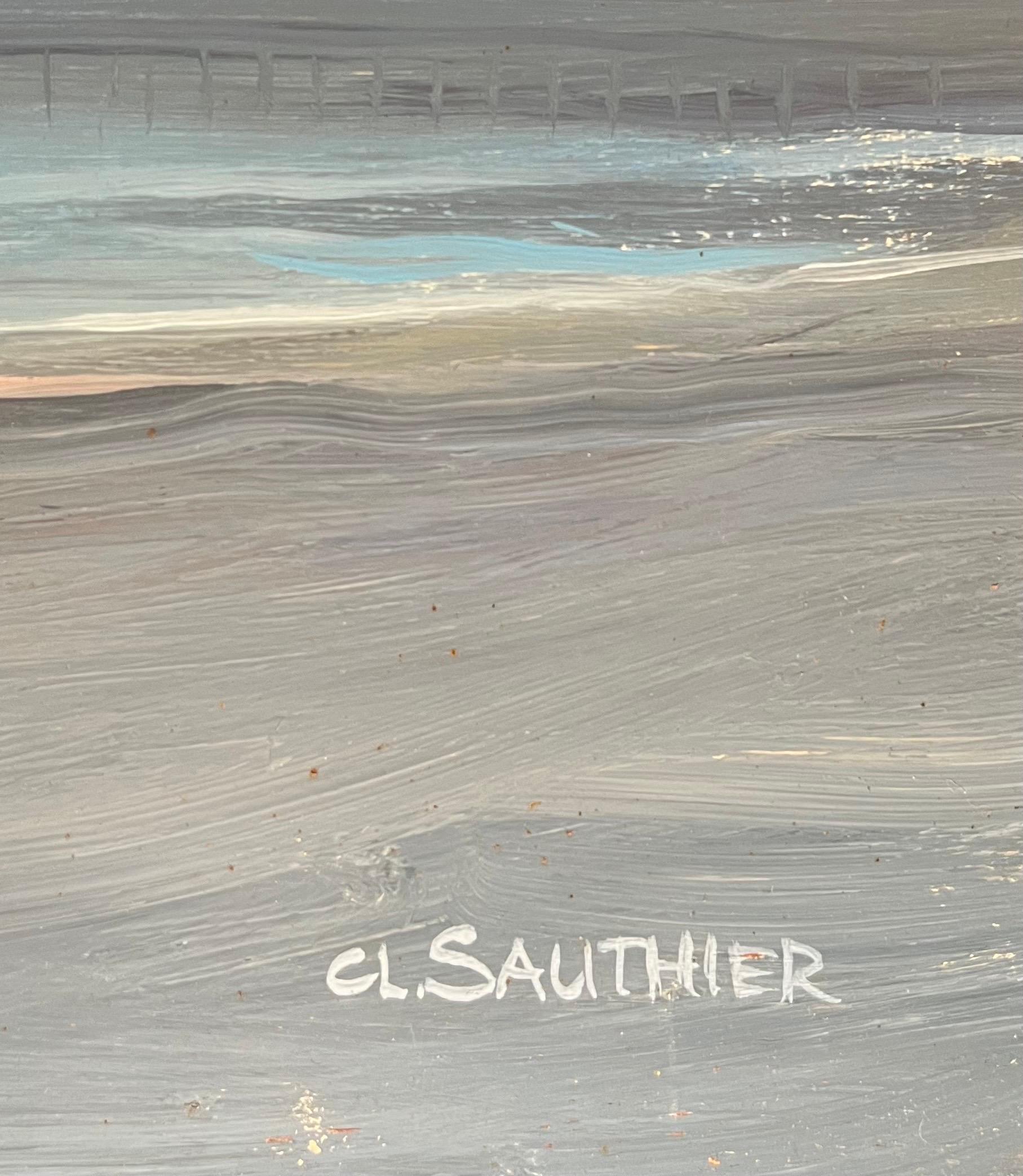 „Das Meer im Winter“ von Claude Sauthier – Öl auf Holz – 92x65 cm im Angebot 1