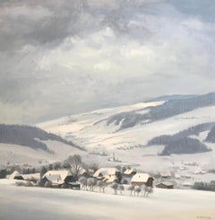 View over the snowy plain to Steinen, Emmental Switzerland