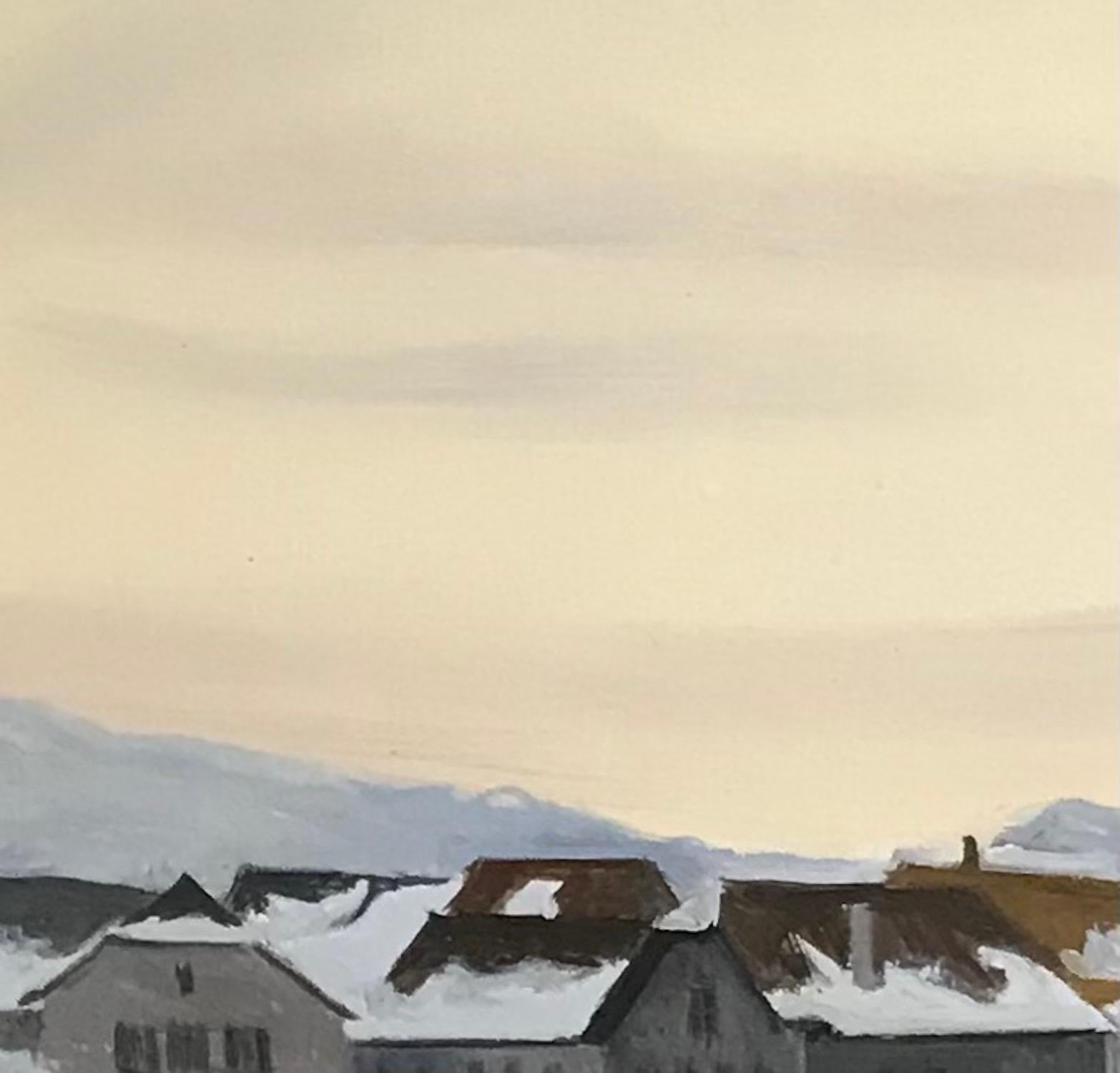 Vue d'hiver du château, Aubonne, Suisse - Beige Landscape Painting par Claude Sauthier