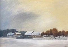 Paysage d'A Winter Geneva par Claude Sauthier - Huile sur bois 66x92 cm