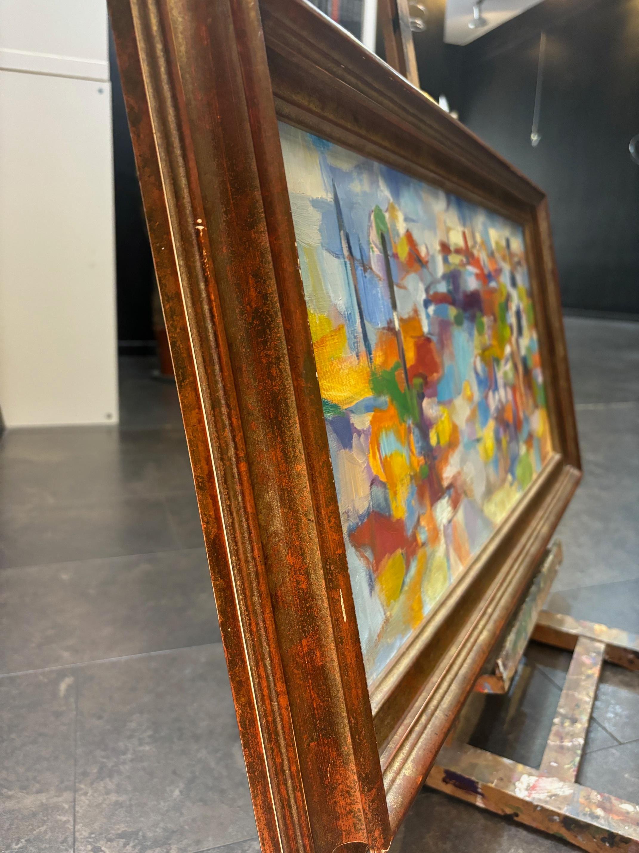 Composizione astratta di Claude Schürr - Olio su tela 30x60 cm in vendita 2