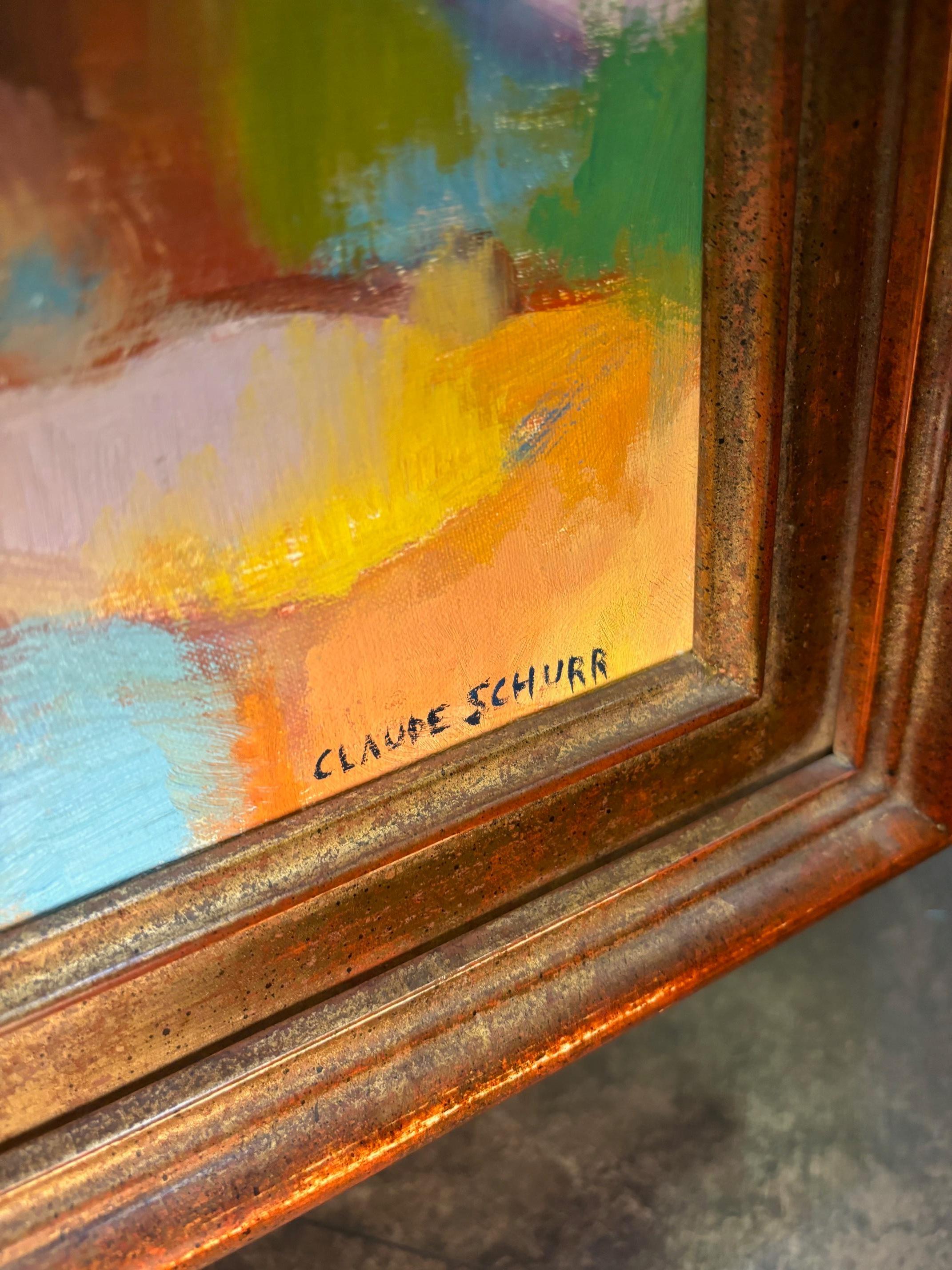 Composizione astratta di Claude Schürr - Olio su tela 30x60 cm in vendita 5