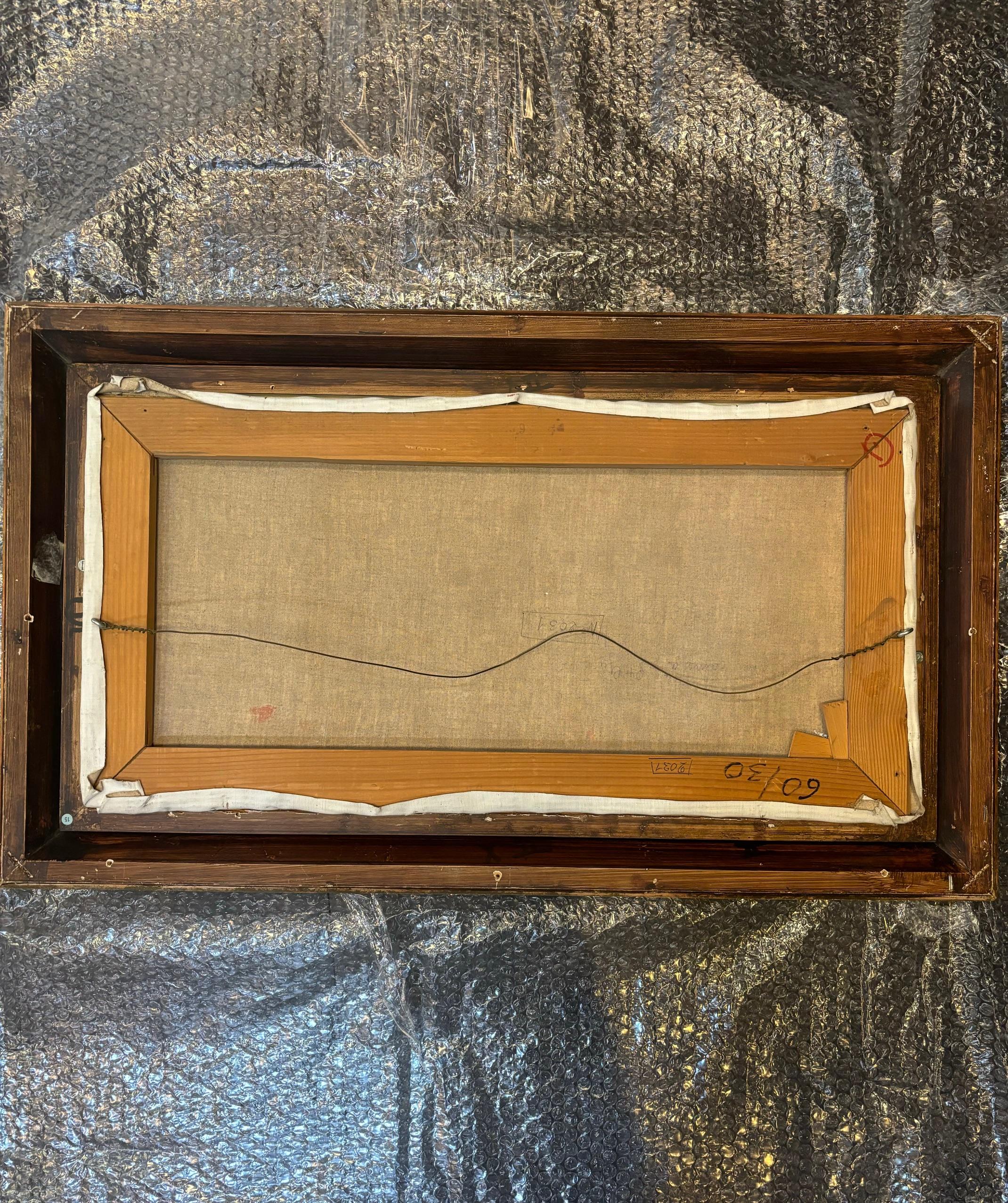 Composizione astratta di Claude Schürr - Olio su tela 30x60 cm in vendita 7