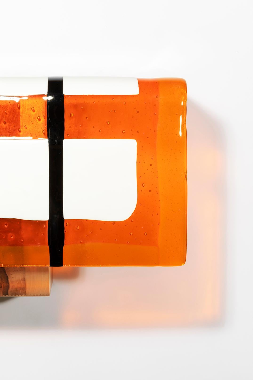 Italian Claude Shelf Orange by Duccio Maria Gambi in Walnut and Murano Glass in vendita