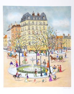 Fontaine, lithographie contemporaine de Claude Tabet