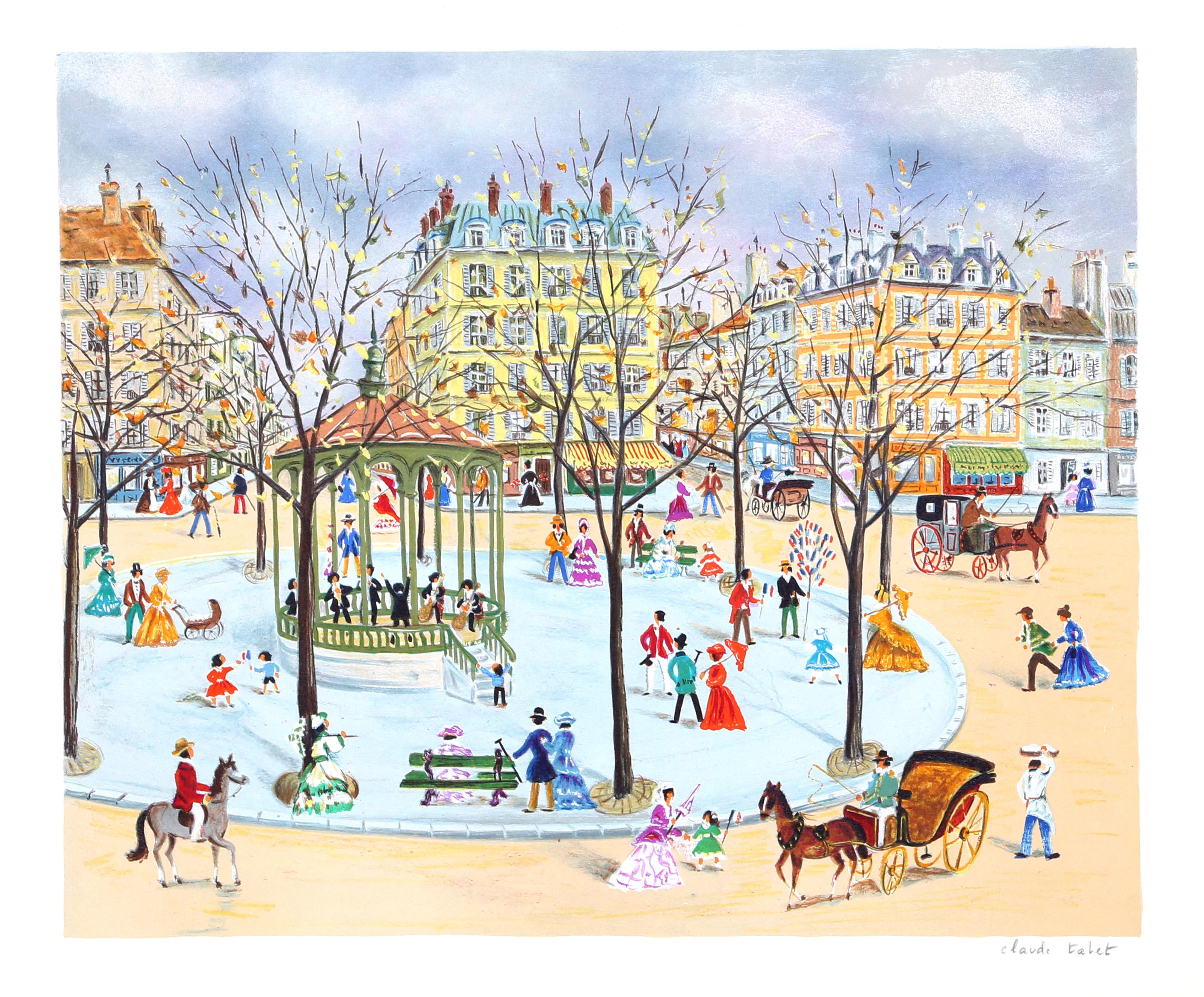 Promenade at the Square, Contemporary Lithograph by Claude Tabet