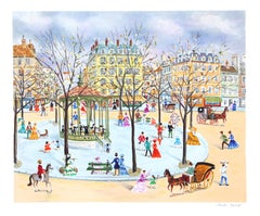Paseo en la Plaza, litografía contemporánea de Claude Tabet