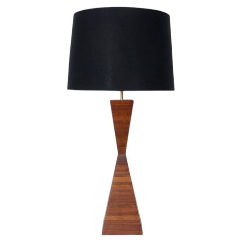 Claude Terrell III Studio Stacked Walnut & Mahogany Hourglass Table Lamp, 1960's