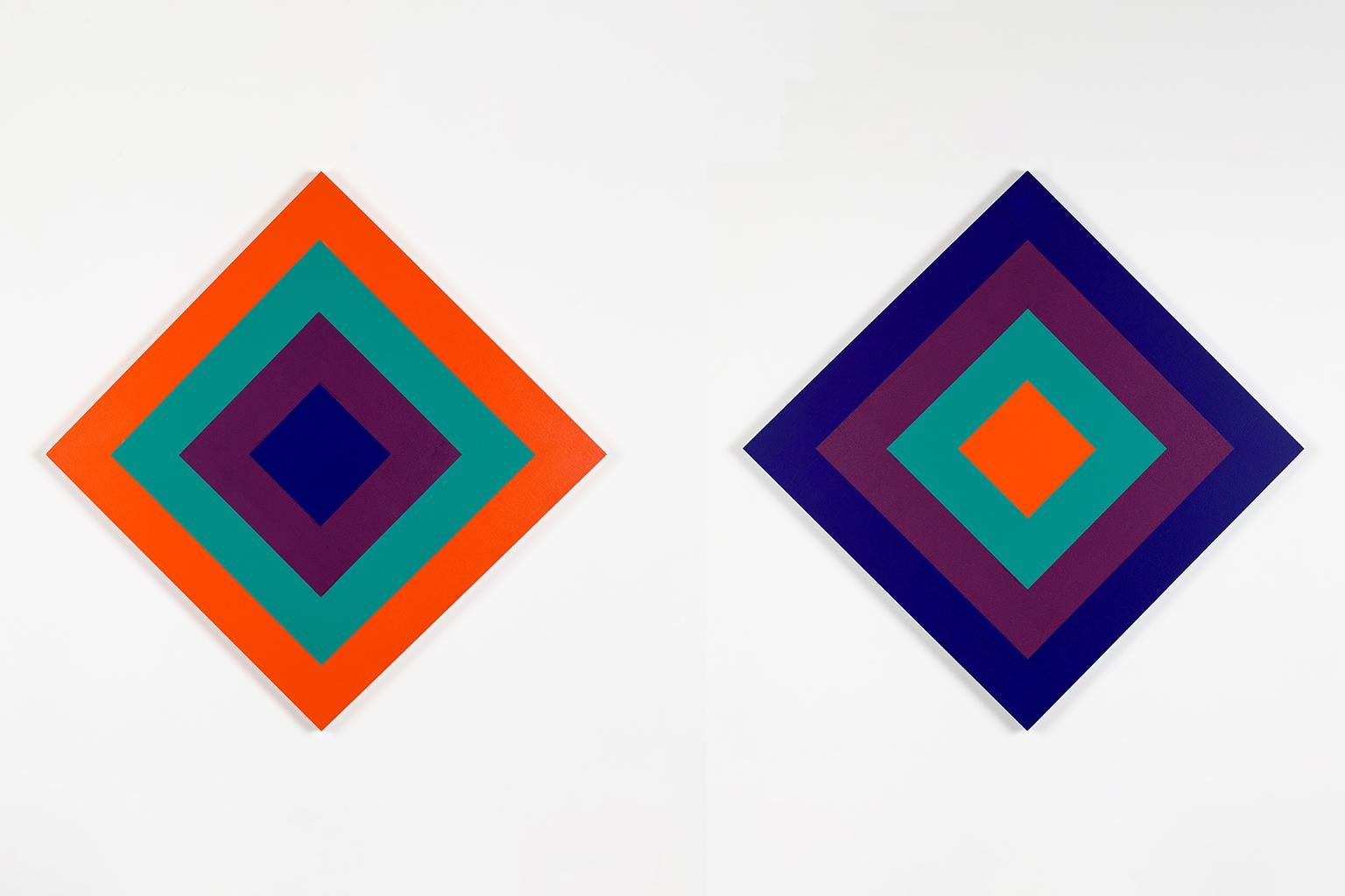 Claude Tousignant Abstract Painting - Losanges en orange-vert-violet-bleu