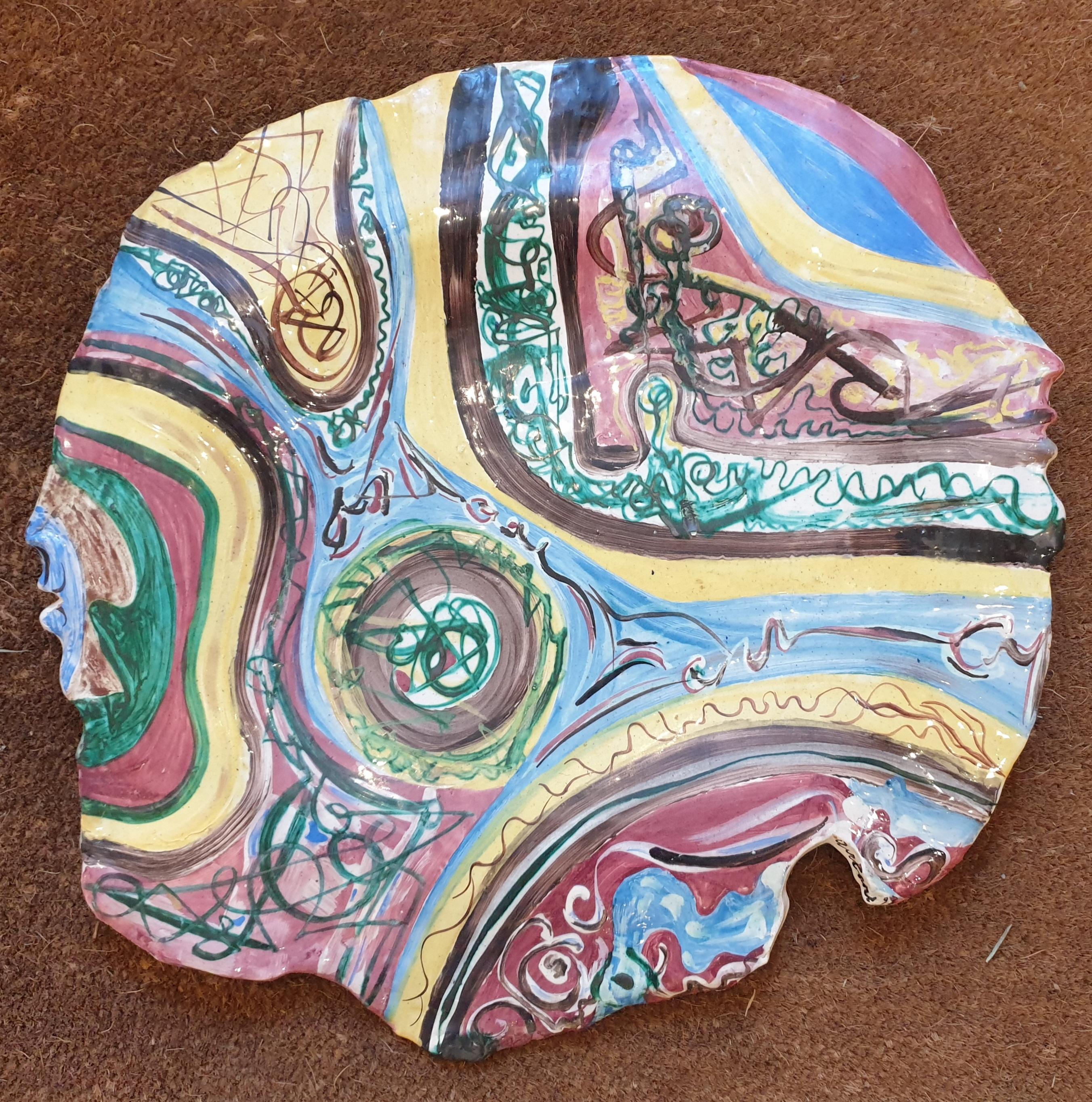 Claude Urbani Abstract Sculpture - Abstract Expressionist Etruscan Inspired Decorative Ceramic.