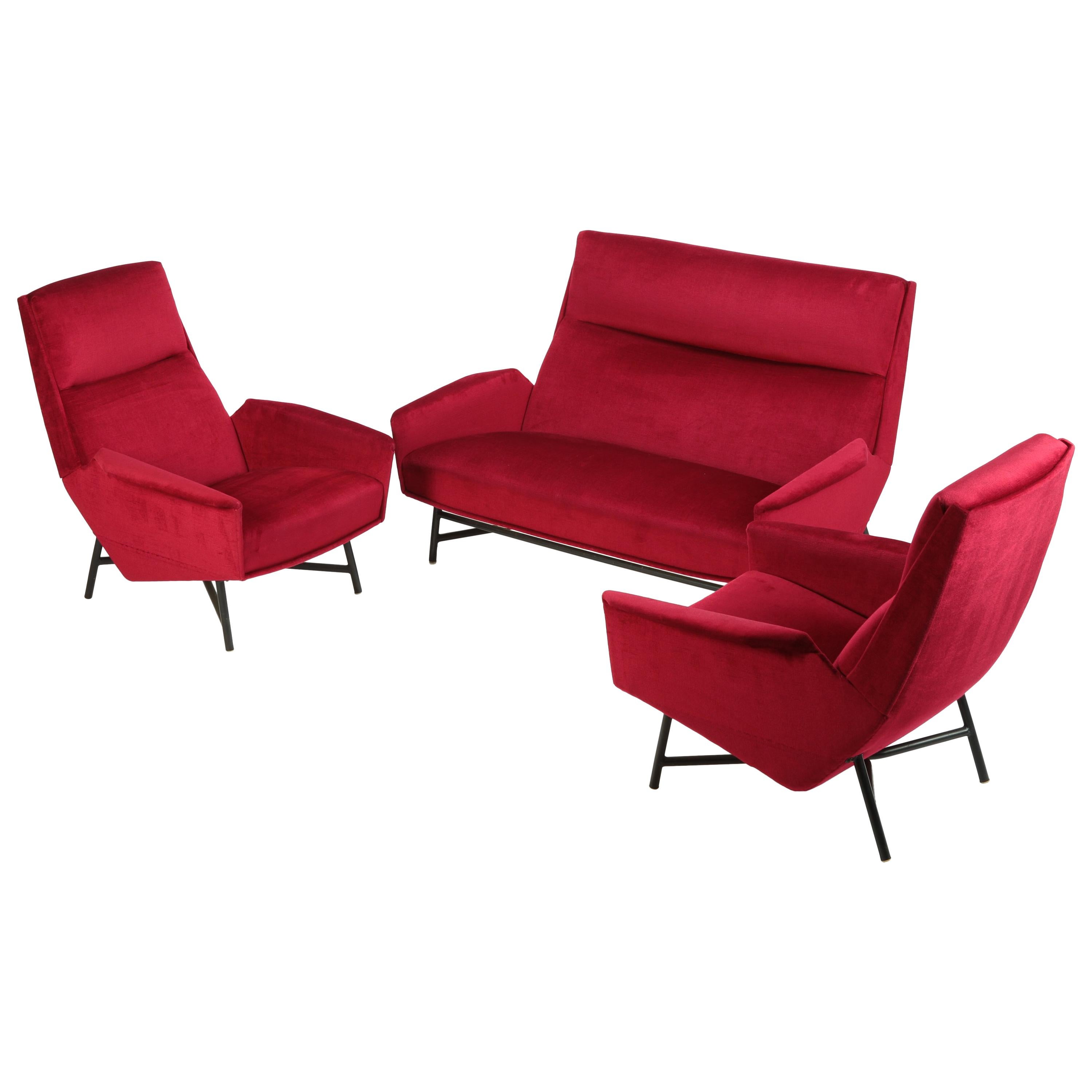 Claude Vassal Living Room Set Claude Delor 1950s Velour For Sale