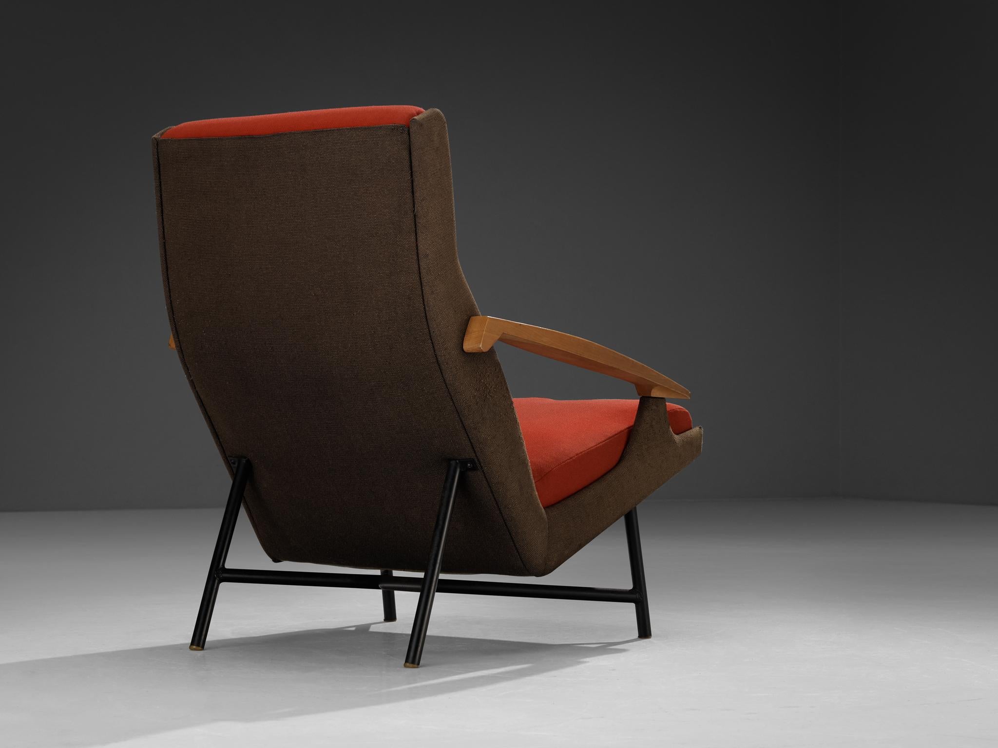 French Claude Vassal Lounge Chair in Duo-Tone Upholstery For Sale