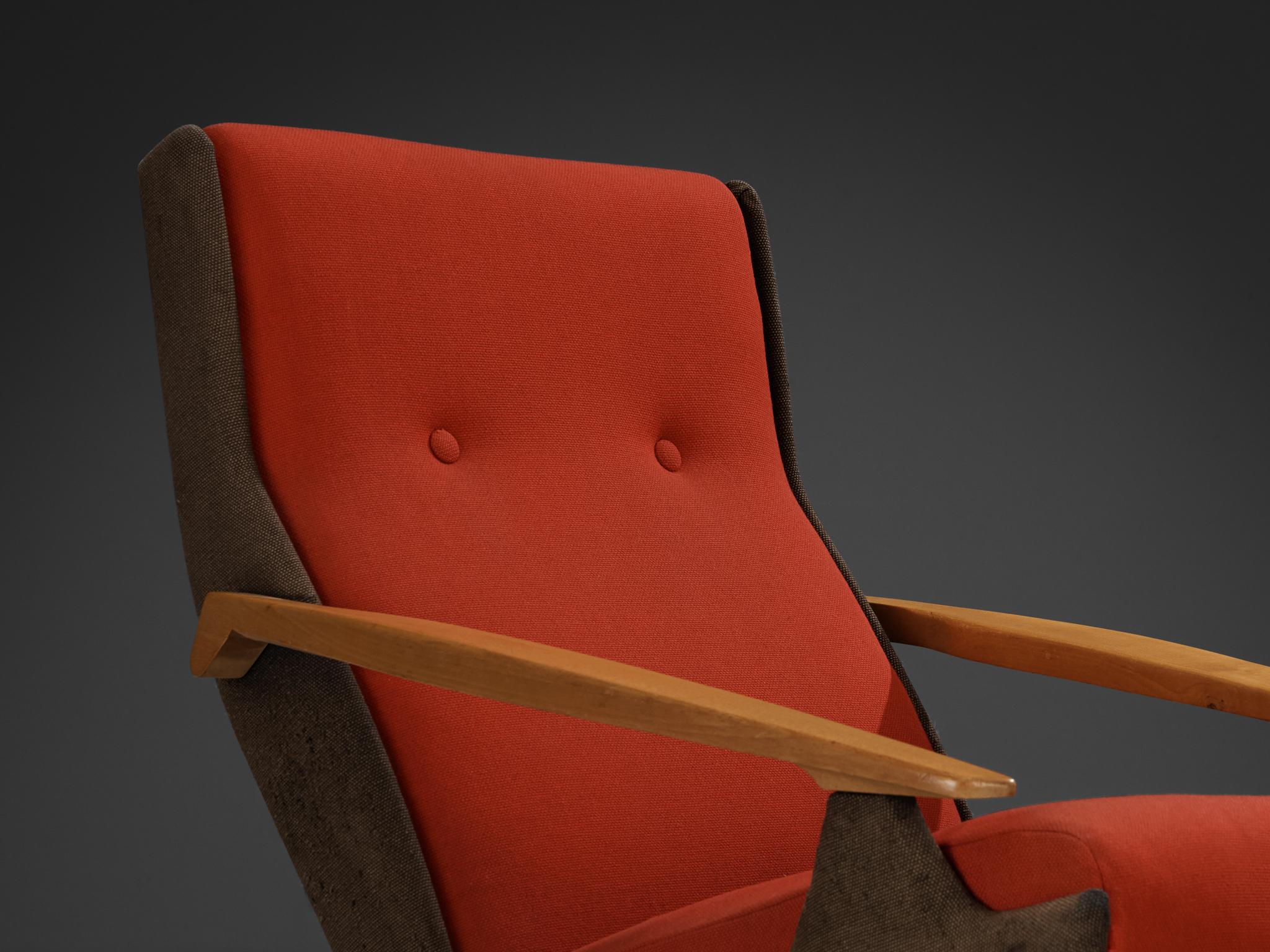 Mid-20th Century Claude Vassal Lounge Chair in Duo-Tone Upholstery For Sale